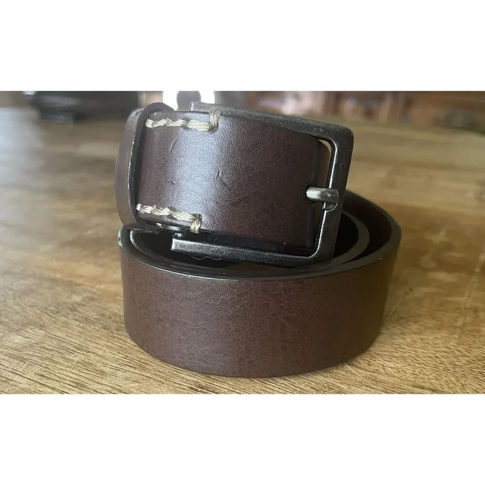Men’s Brown Genuine Leather Belt M 31x1.5” Contrast Stitch Metal Buckle